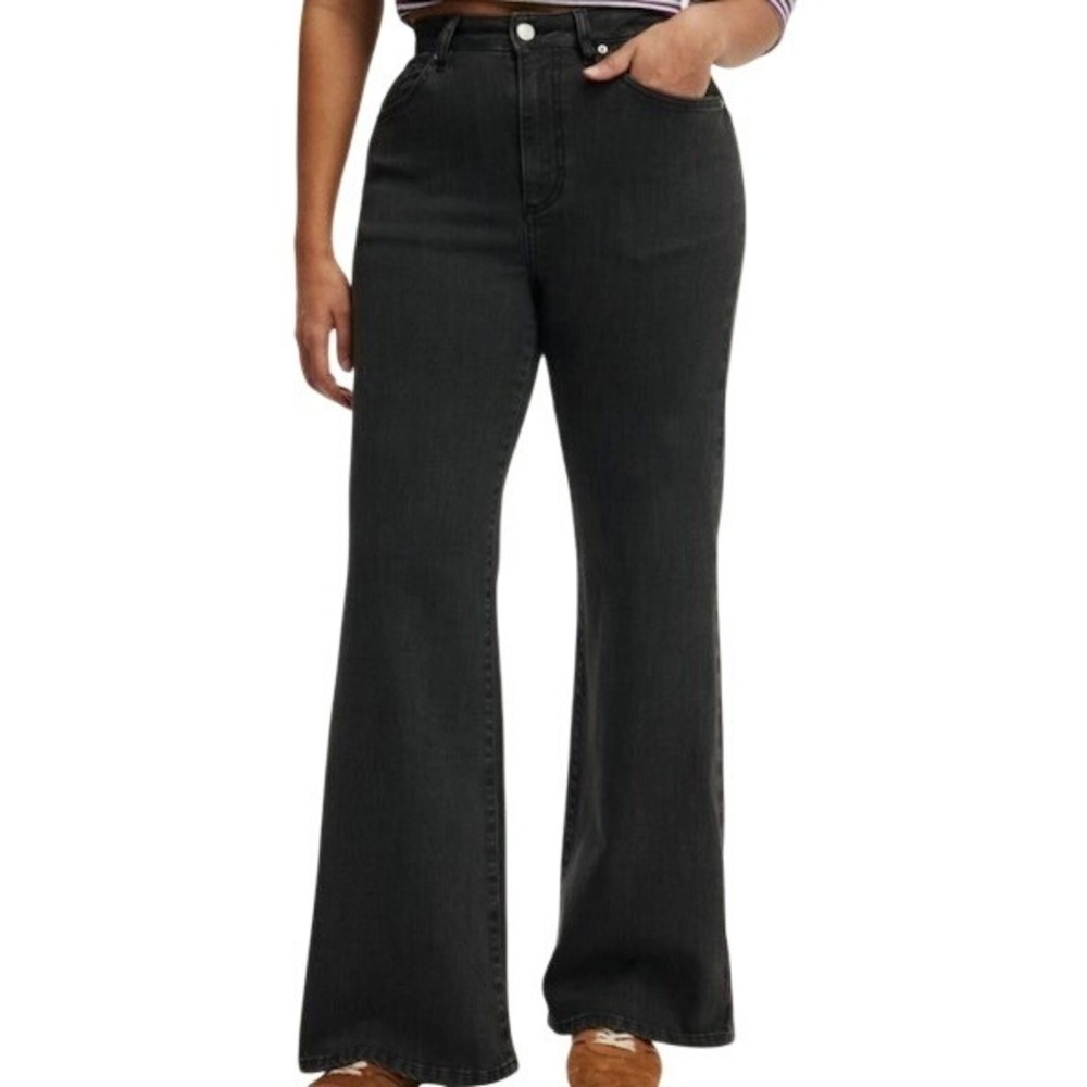 Cotton On Curvy Wide Leg Jeans Washed Black High Waisted Jeans Size 32